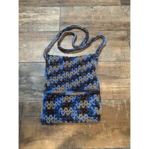Handmade crochet blue/brown cross body bag multicolor